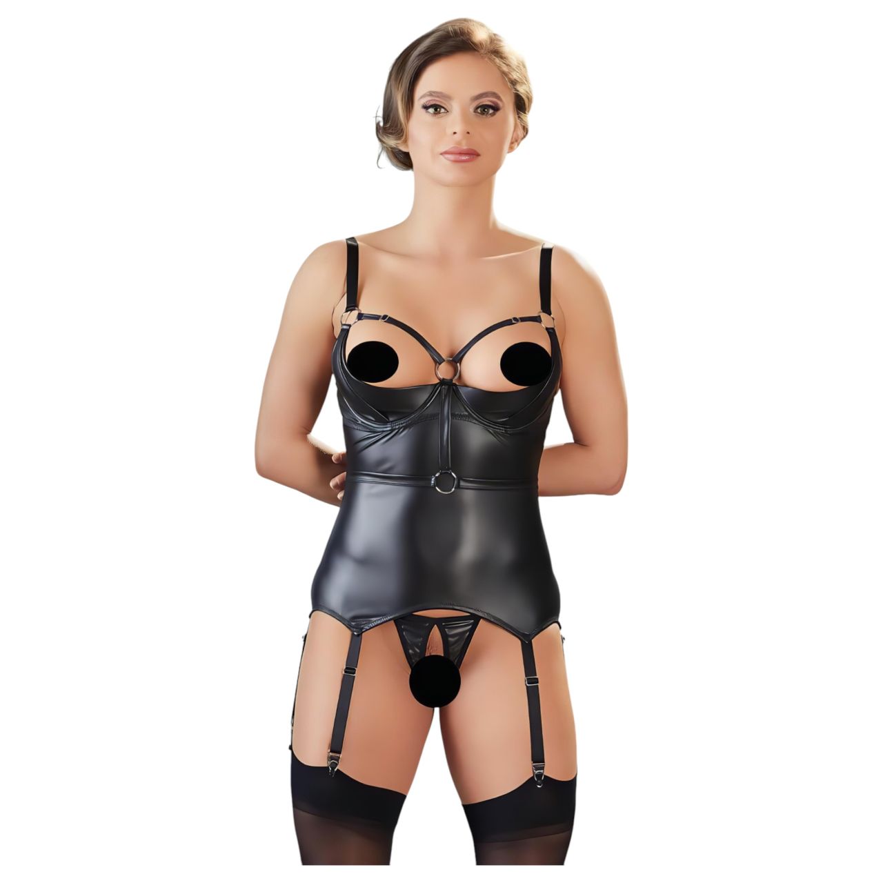 Cottelli Bondage - fényes, mellemelős felső bilinccsel (fekete) Cottelli Bondage - fényes, mellemelős felső bilinccsel (fekete)