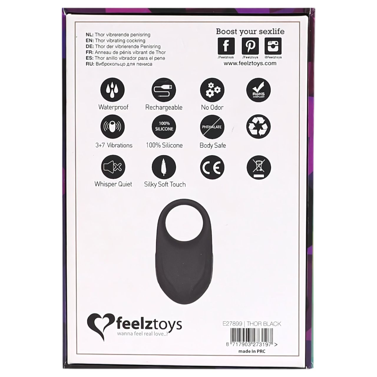 / Feelztoys Thor - akkus vibrációs péniszgyűrű (fekete)