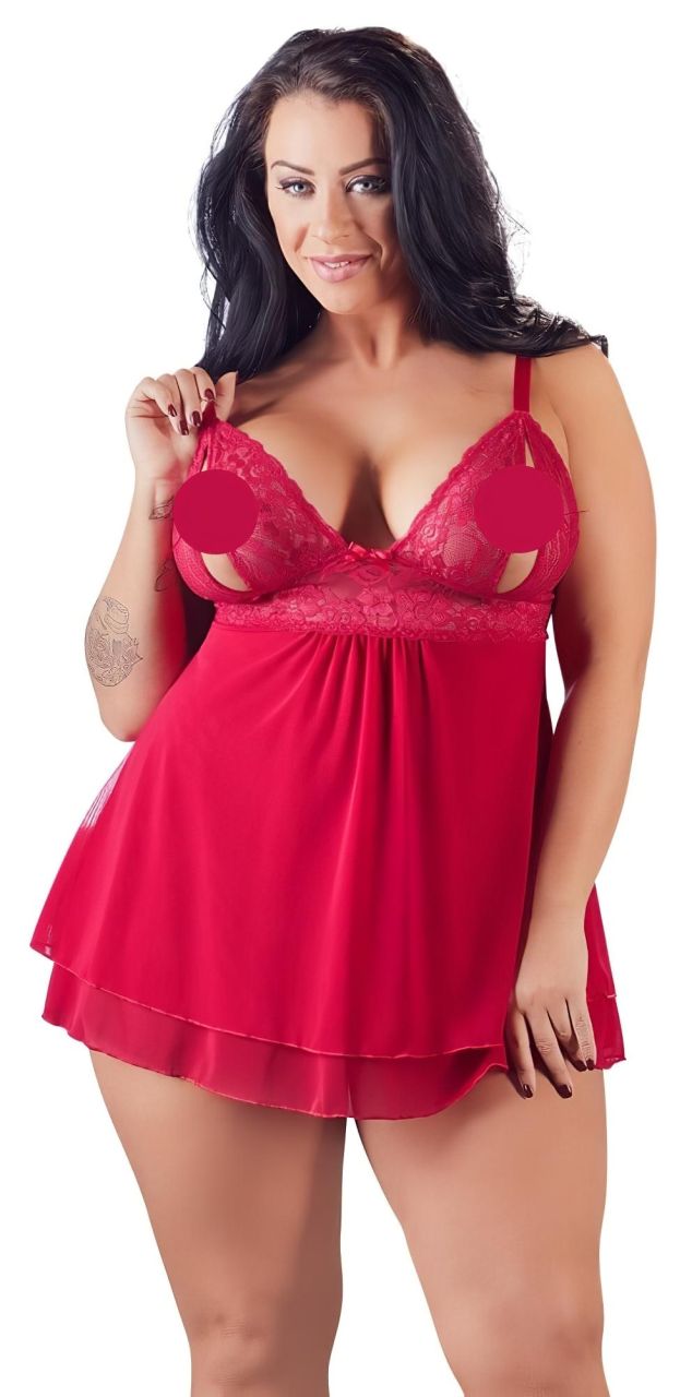 Cottelli Plus Size - csipkés, lenge babydoll (piros)