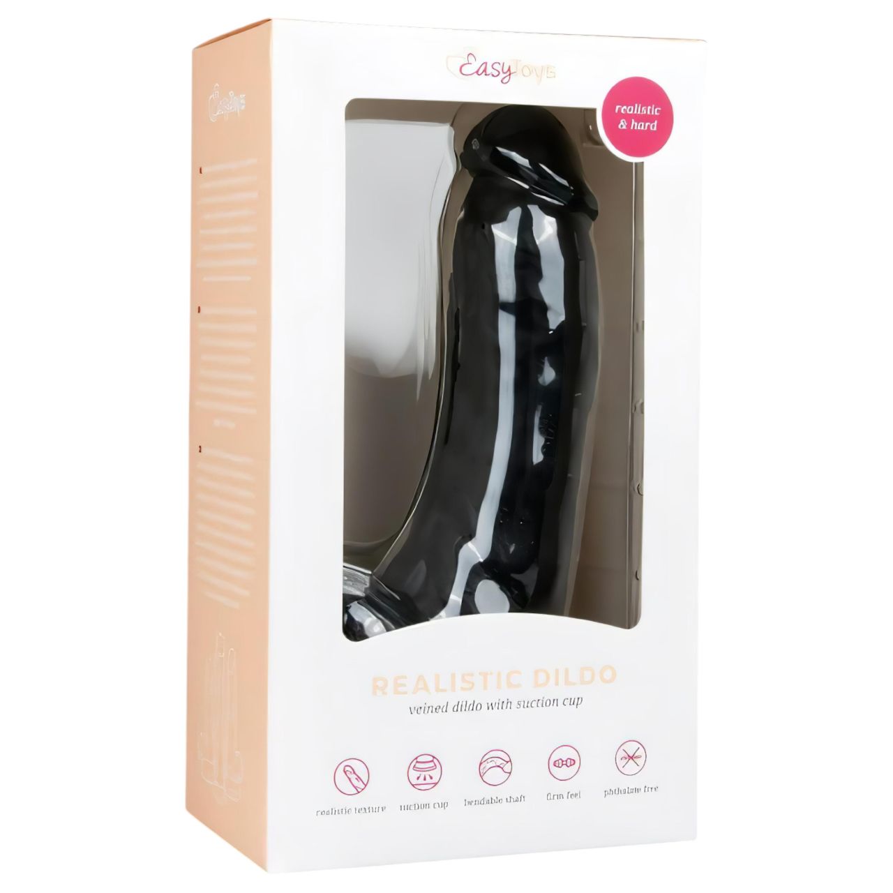 Easytoys - tapadótalpas, herés dildó (20cm) - fekete