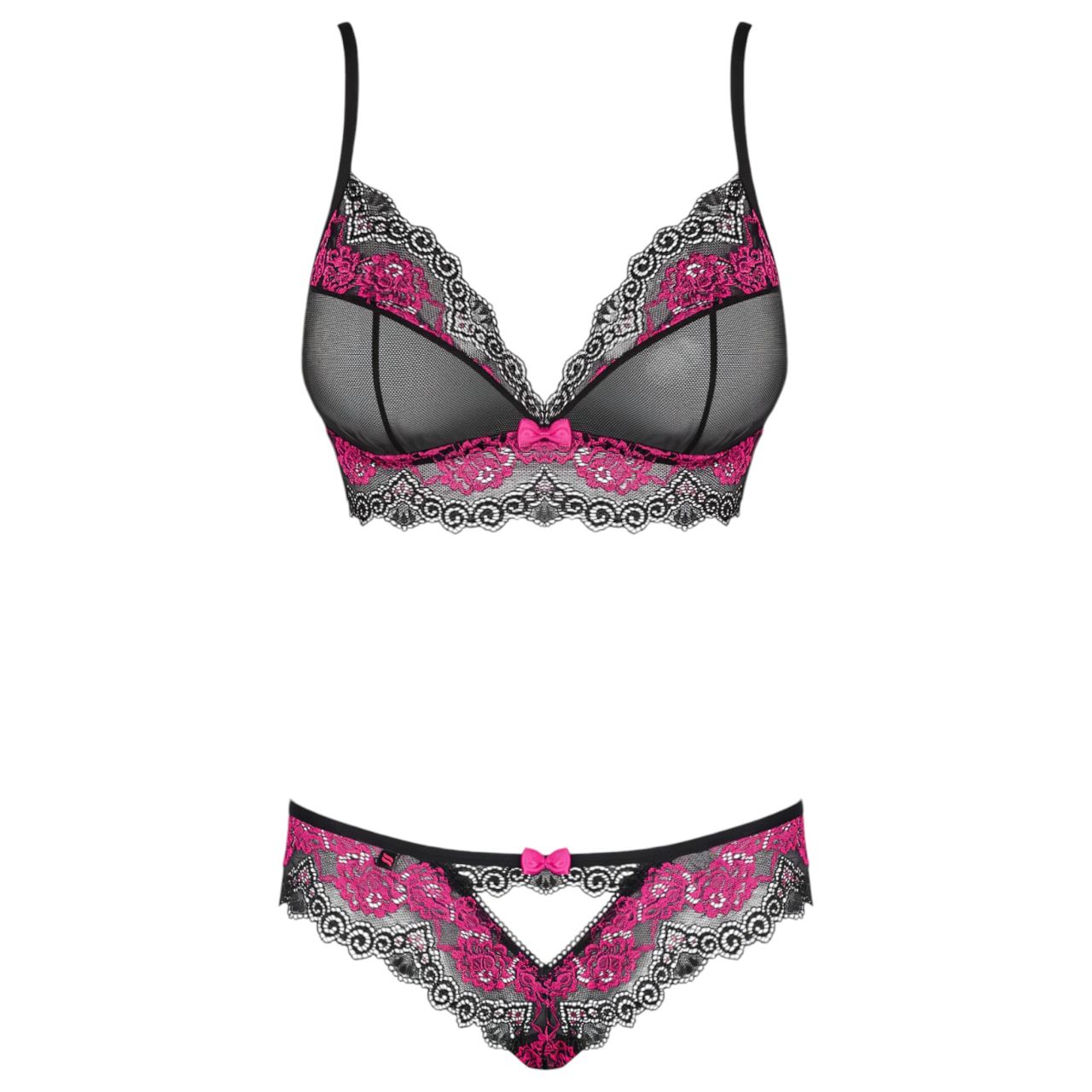 Obsessive Tulia - csipkés fehérnemű szett (fekete-pink) Obsessive Tulia - csipkés fehérnemű szett (fekete-pink)