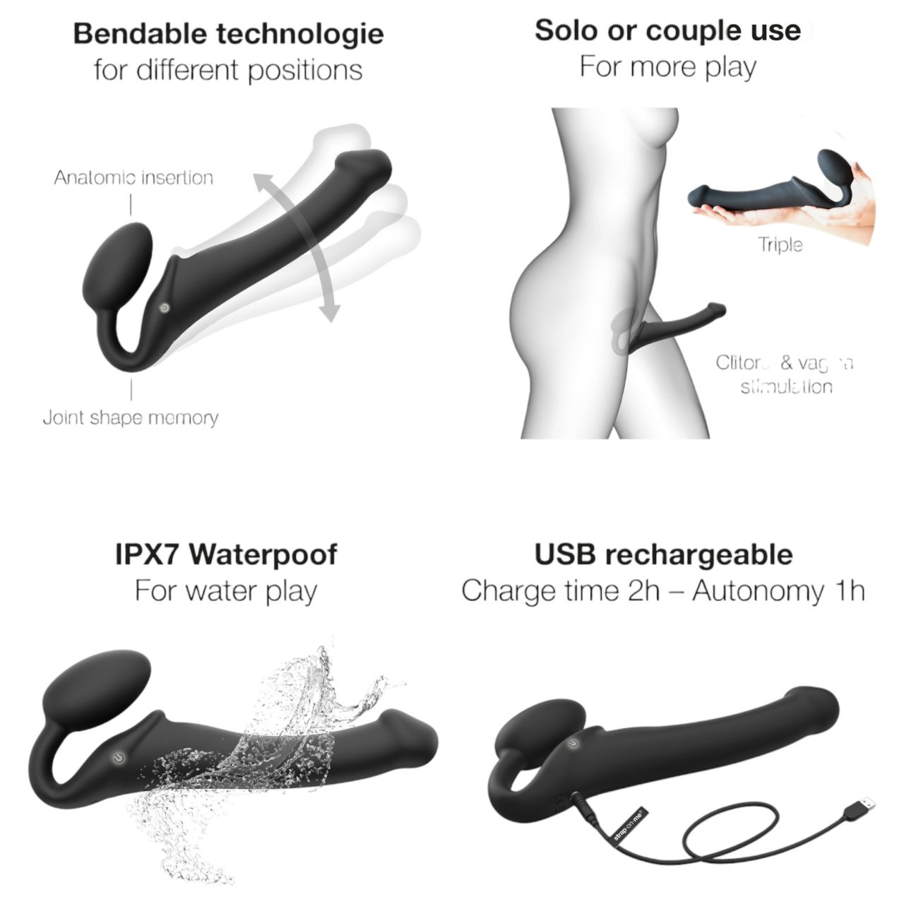 Strap-on-me M - felcsatolható vibrátor - közepes (fekete) Strap-on-me M - felcsatolható vibrátor - közepes (fekete)