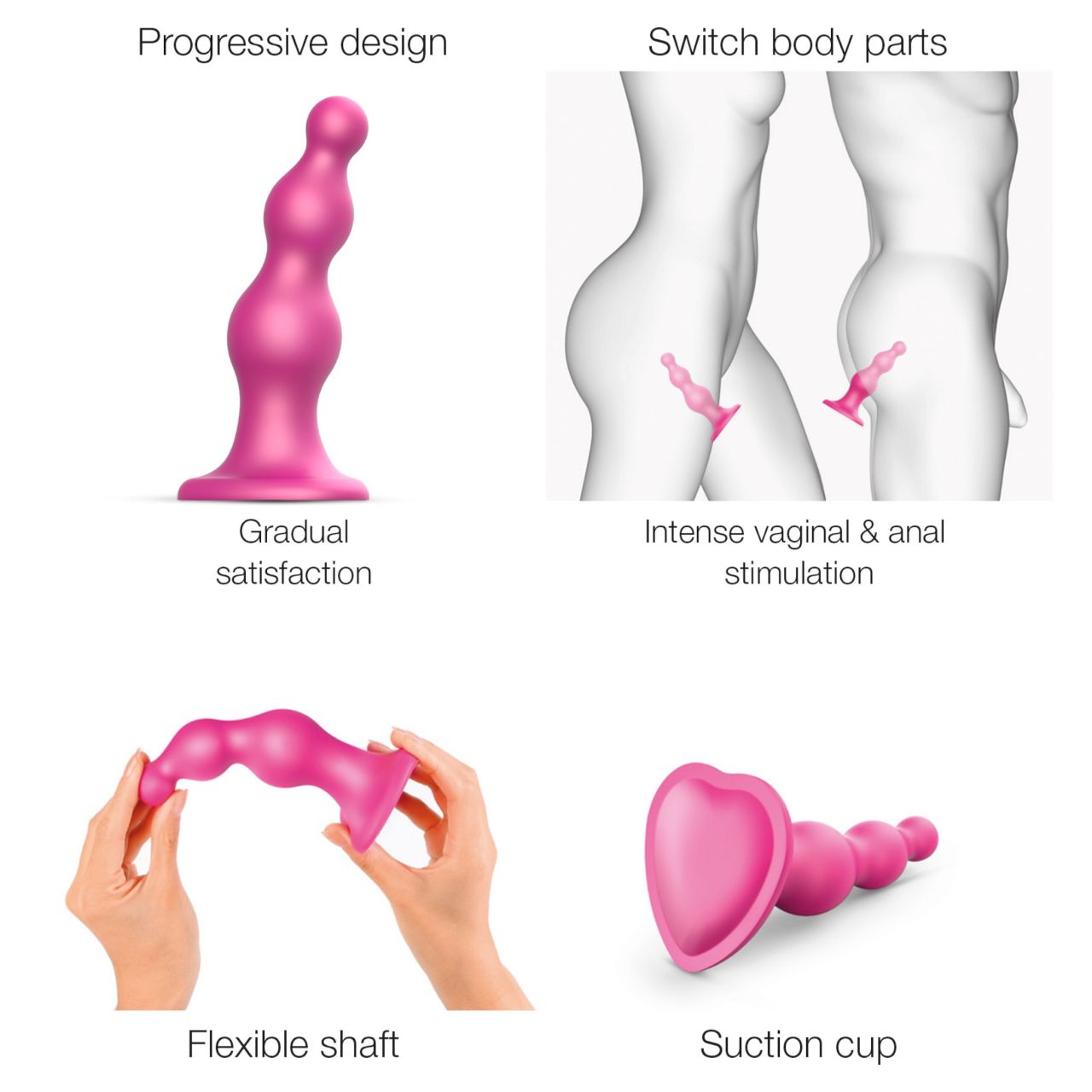 Strap-on-me Beads S - gyöngyös, tapadókorongos dildó (pink)