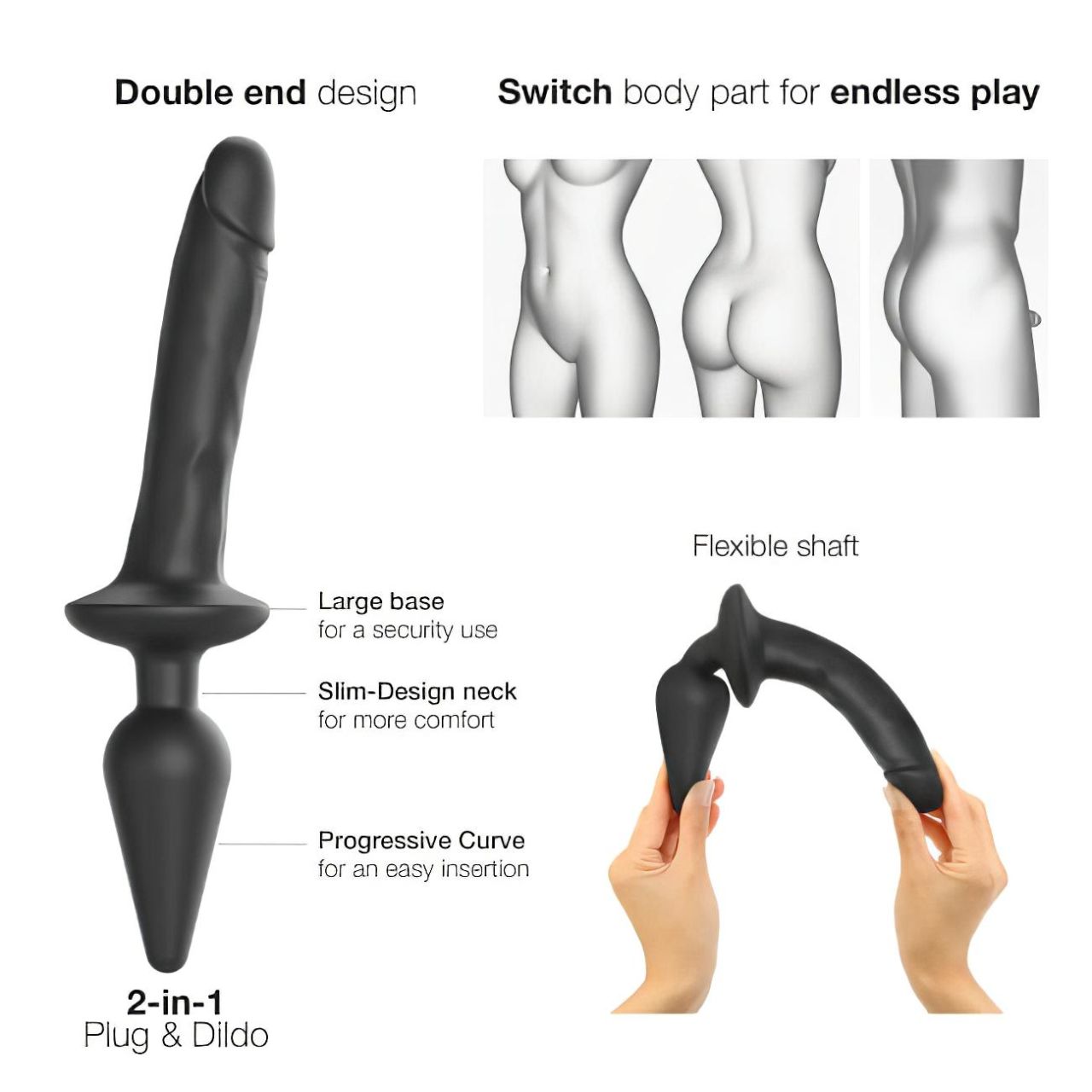 / Strap-on-me Swith Realistic XXL - 2in1 szilikon dildó (fekete) / Strap-on-me Swith Realistic XXL - 2in1 szilikon dildó (fekete)