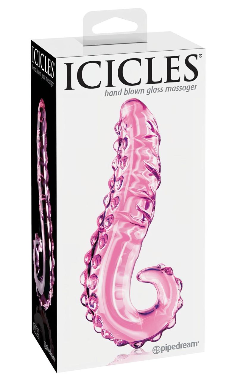 Icicles No. 24 - bordás nyelv üveg dildó (pink)