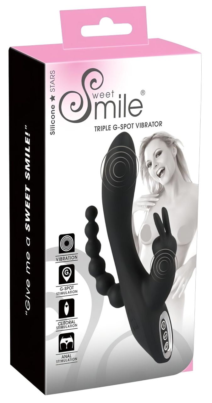 SMILE Triple - akkus, vízálló 3 ágú vibrátor (fekete)