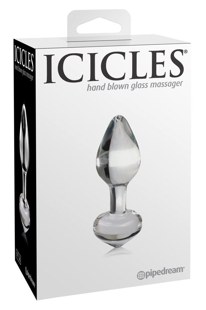 Icicles No. 44 - kúpos, üveg anál dildó (áttetsző)