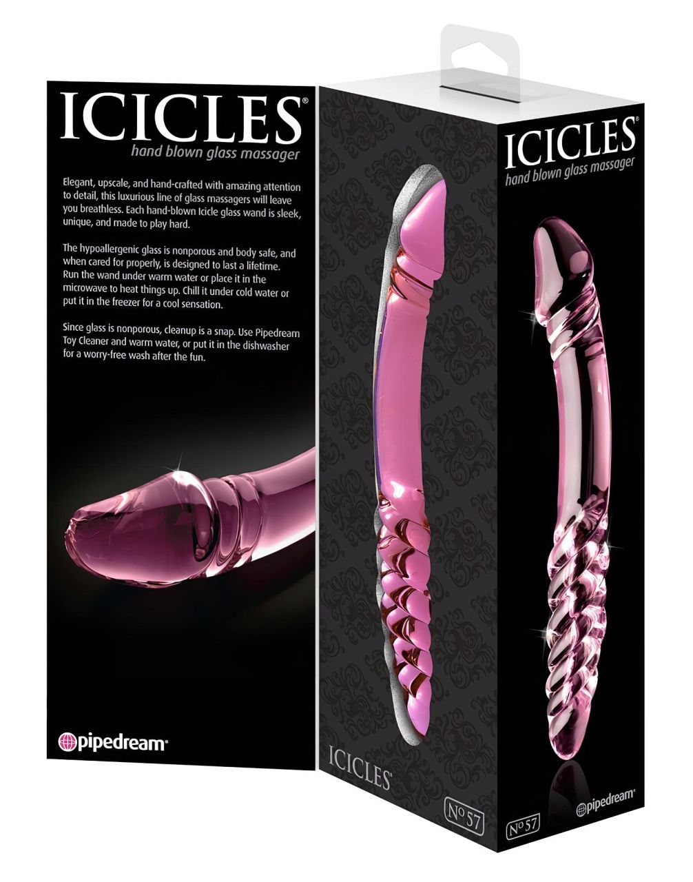 Icicles No. 57 - péniszes kétvégű üveg dildó (pink)