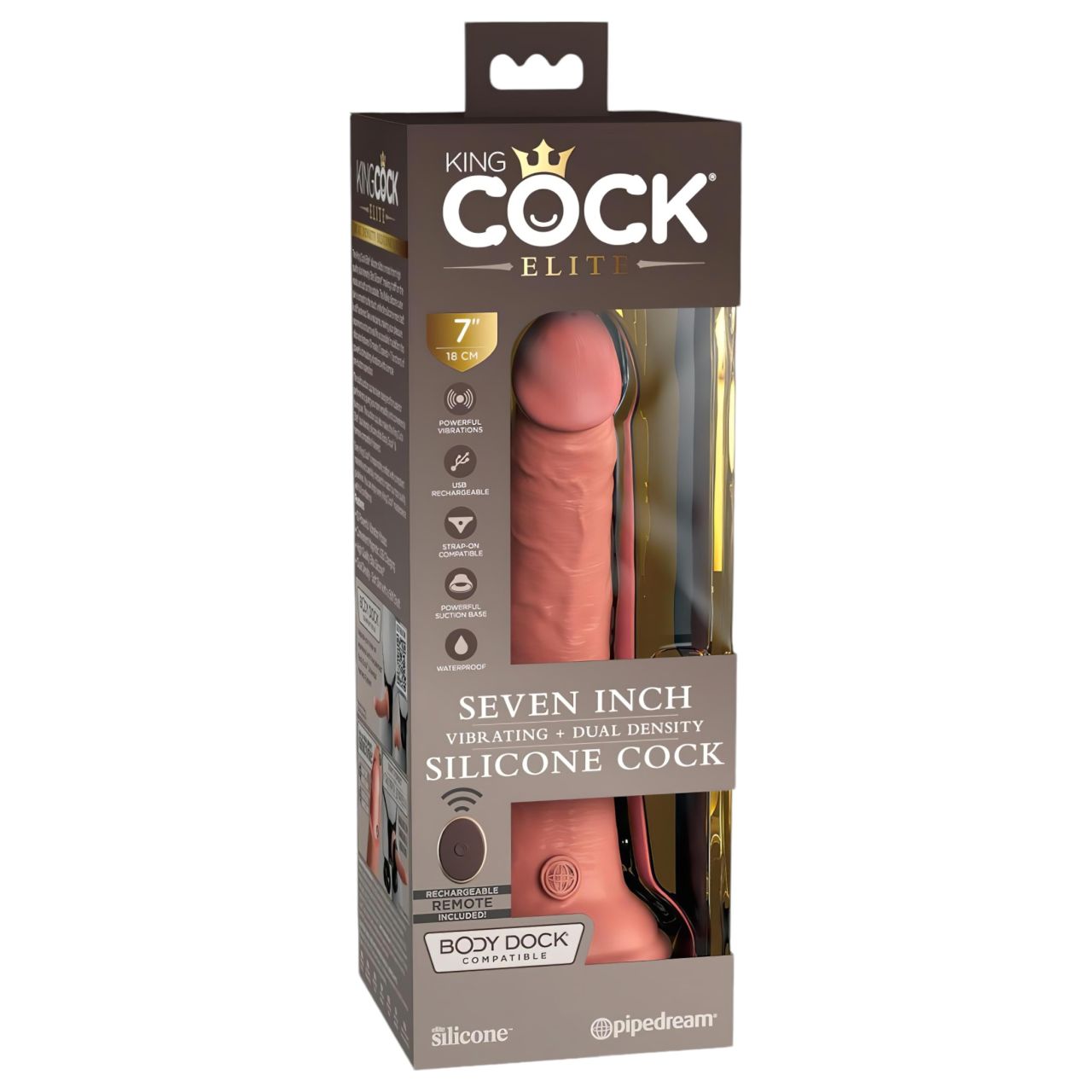 King Cock Elite 7 - tapadótalpas, rádiós vibrátor 18cm - natúr