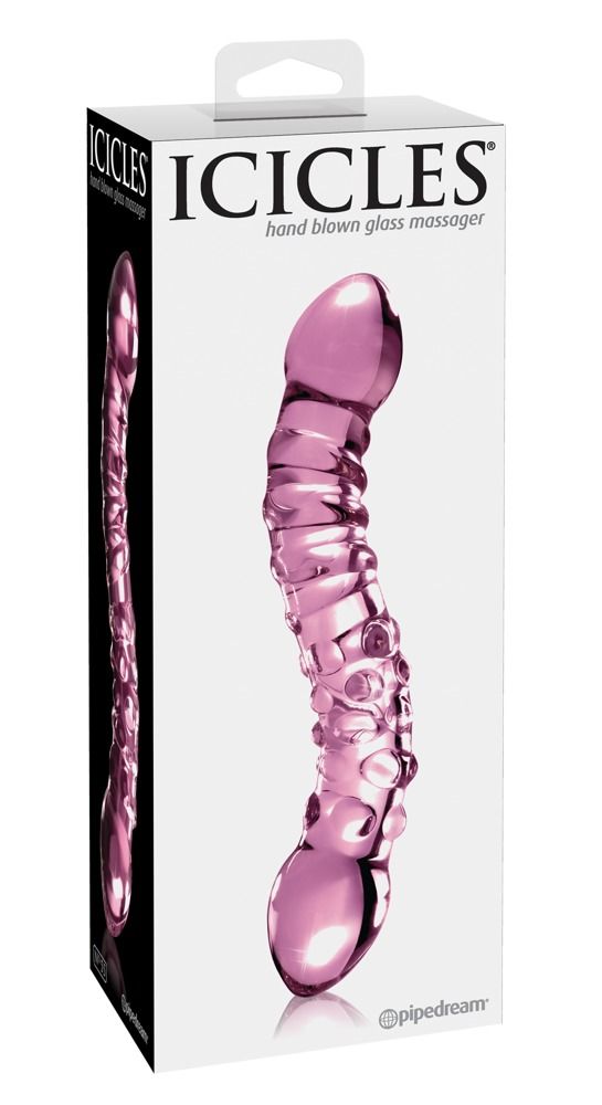 Icicles No. 55 - kétvégű, G-pont üveg dildó (pink)