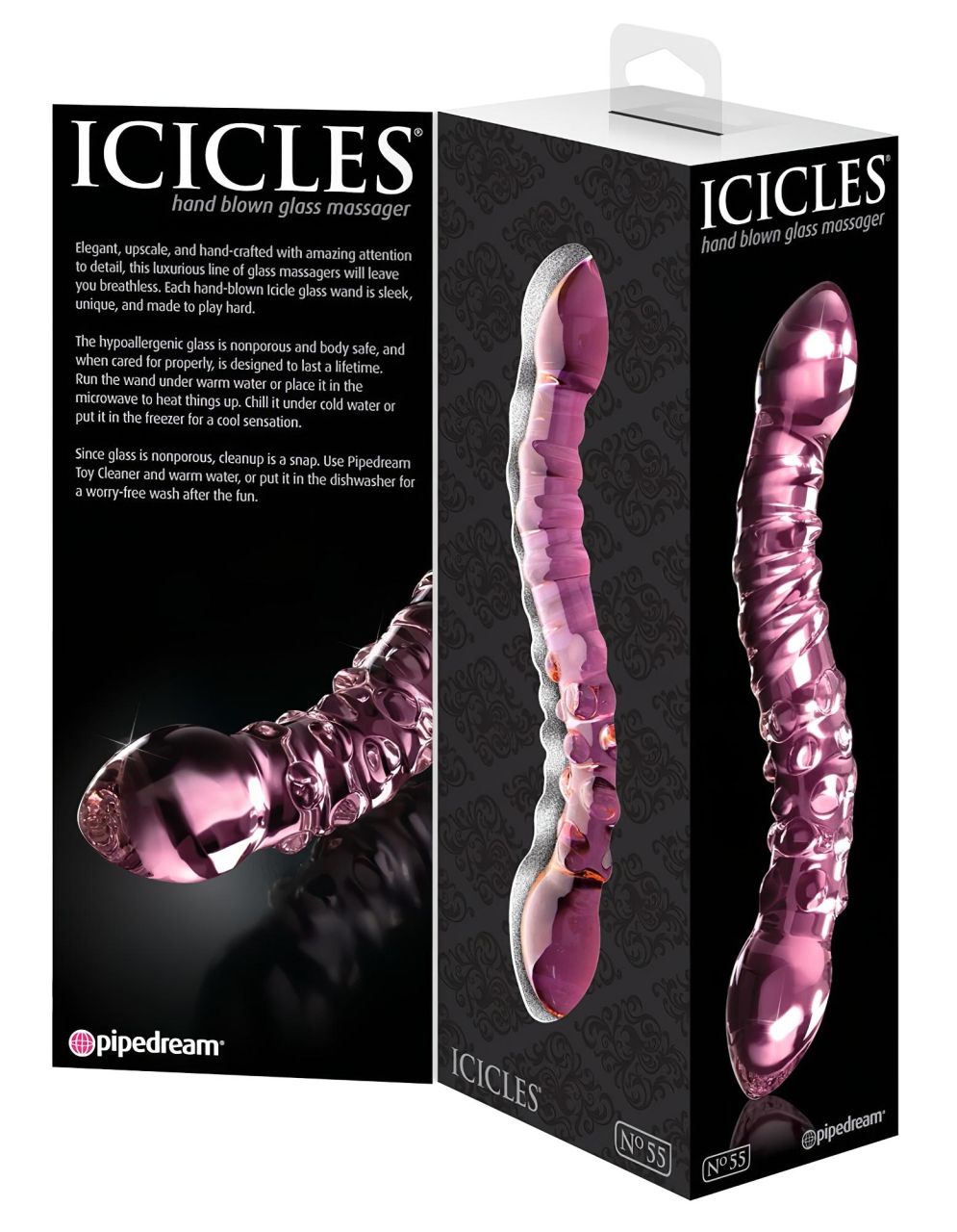 Icicles No. 55 - kétvégű, G-pont üveg dildó (pink)