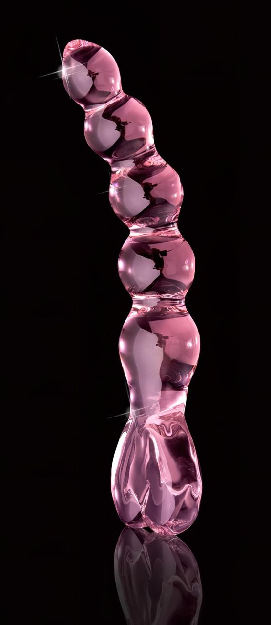 Icicles No. 43 - gyöngyös, szíves üveg dildó (pink)