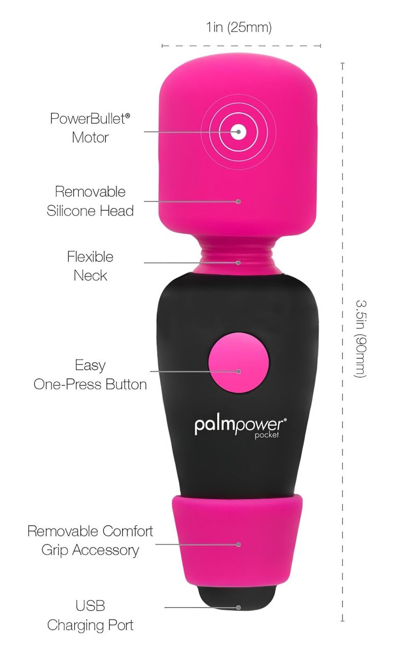 PalmPower Pocket Wand - mini masszírozó vibrátor (pink-fekete)