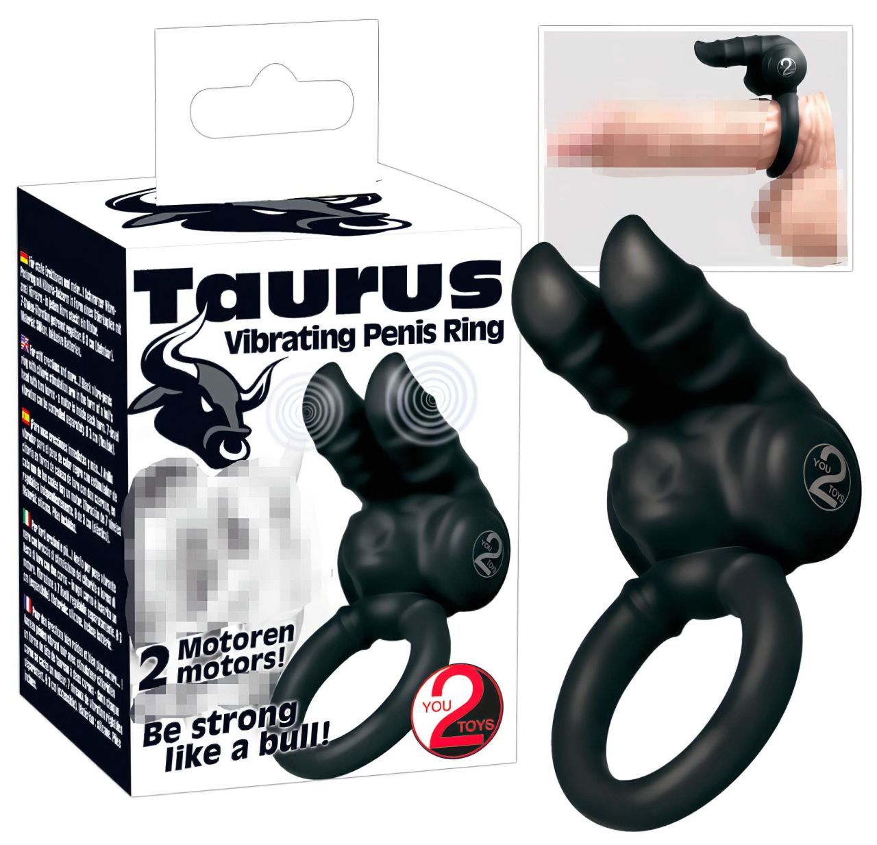 You2Toys - Taurus - dupla-motoros, vibrációs péniszgyűrű (fekete)