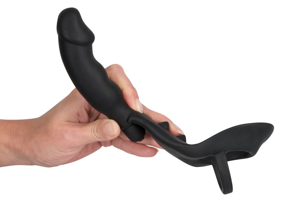 Black Velvet - péniszes análvibrátor pénisz- és heregyűrűvel (fekete)