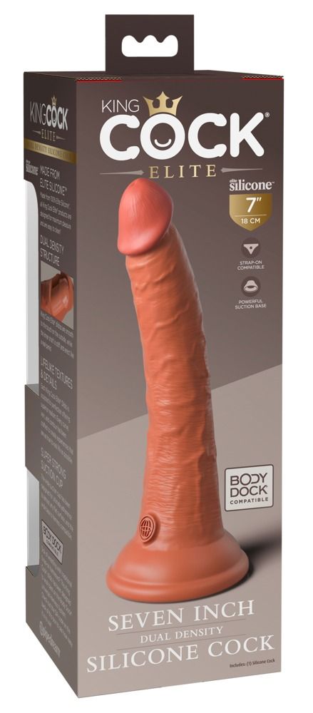 King Cock Elite 7- tapadótalpas, élethű dildó (18cm) - sötét natúr