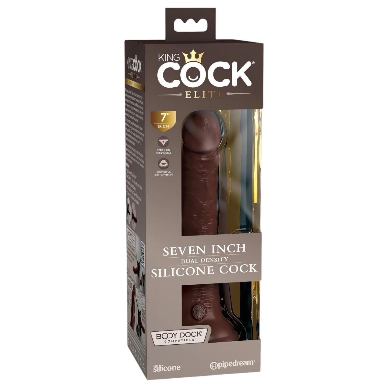 King Cock Elite 7- tapadótalpas, élethű dildó (18cm) - barna