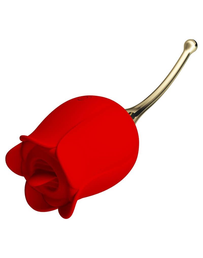 Pretty Love Rose Lover - akkus, nyelves 2in1 csiklóvibrátor (piros)