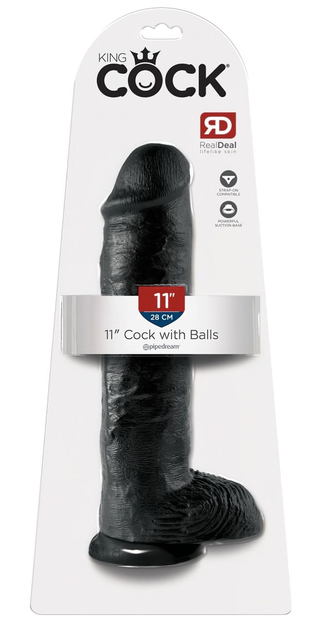 King Cock 11 - nagy tapadótalpas, herés dildó (28cm) - fekete