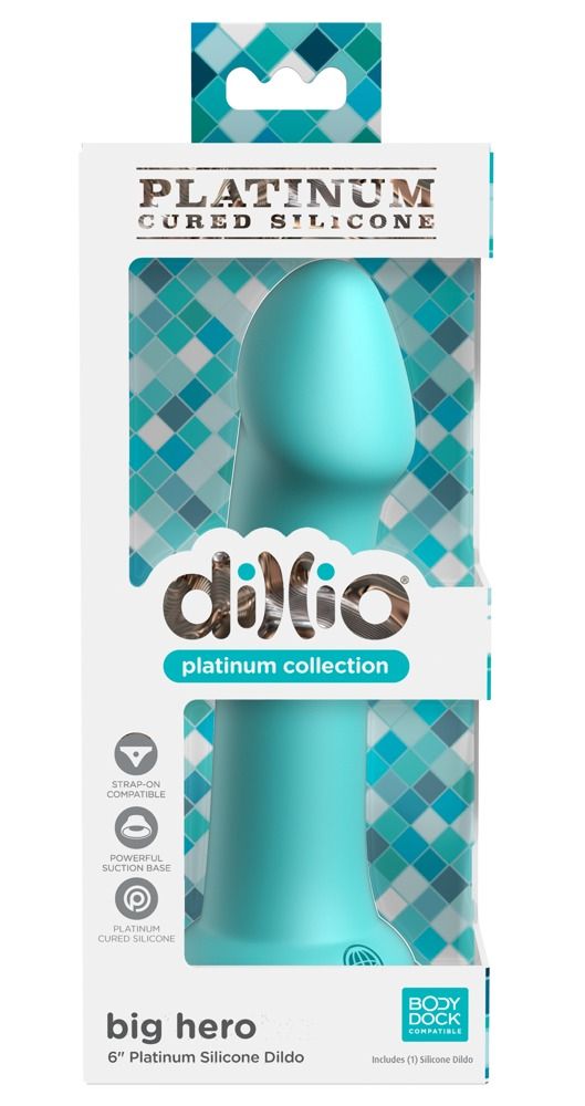 Dillio Big Hero - tapadótalpas makkos szilikon dildó (17cm) - türkiz