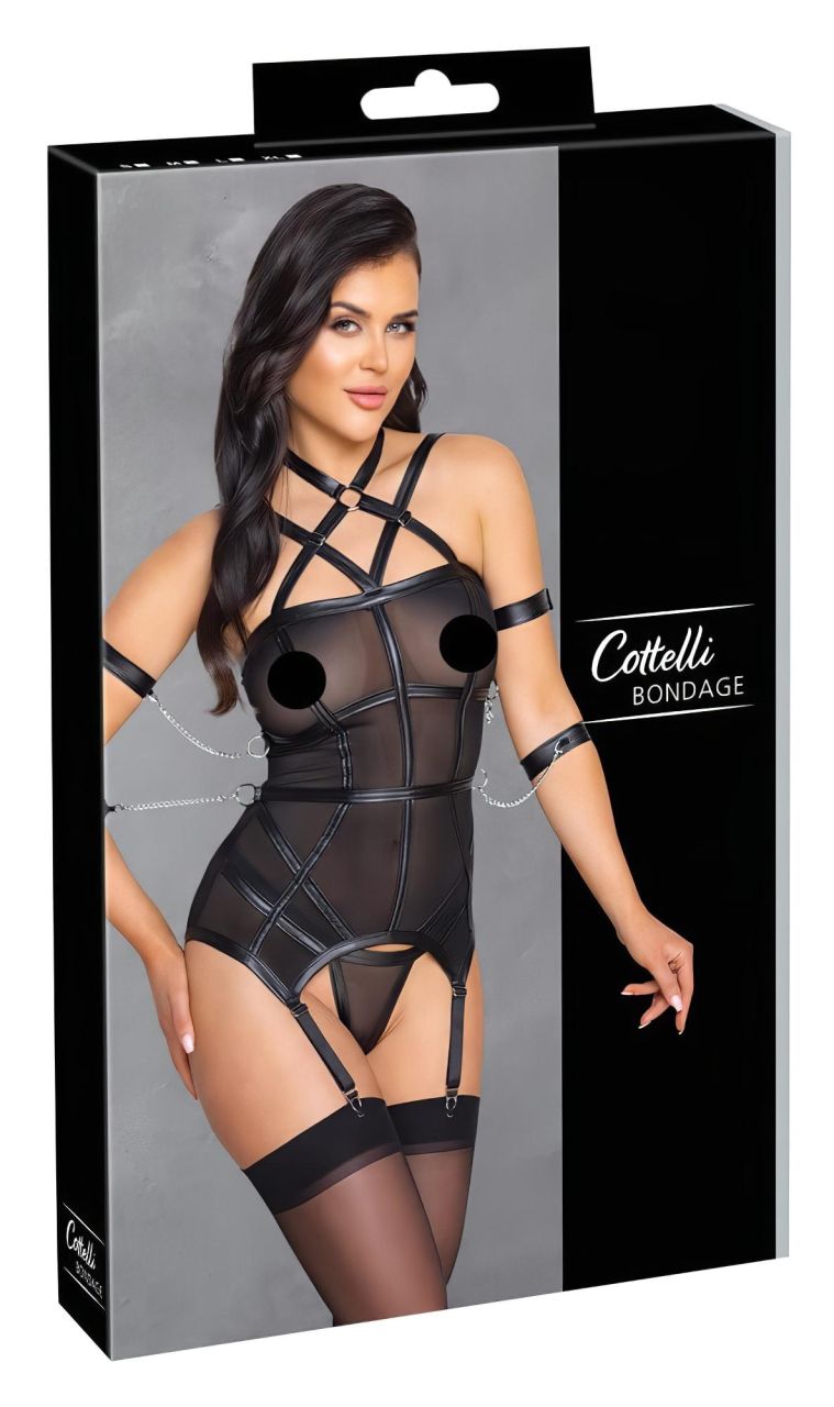 / Cottelli Bondage - pántos felső, kar bilincs és tanga (fekete)