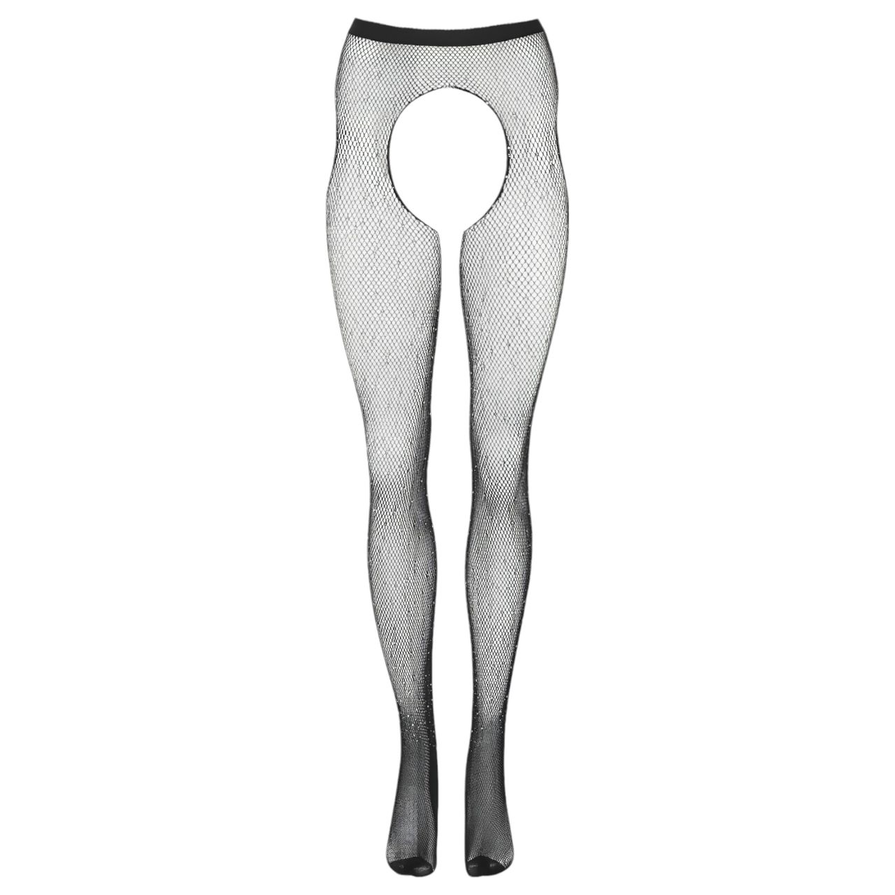 Cottelli Legwear - nyitott, csillogó necc harisnya - fekete (S-L)