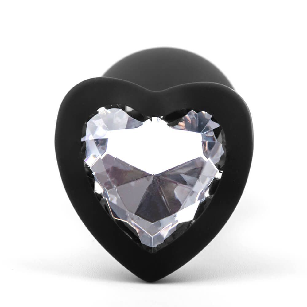 Sunfo - szilikon anál dildó szív alakú kővel (fekete-fehér)