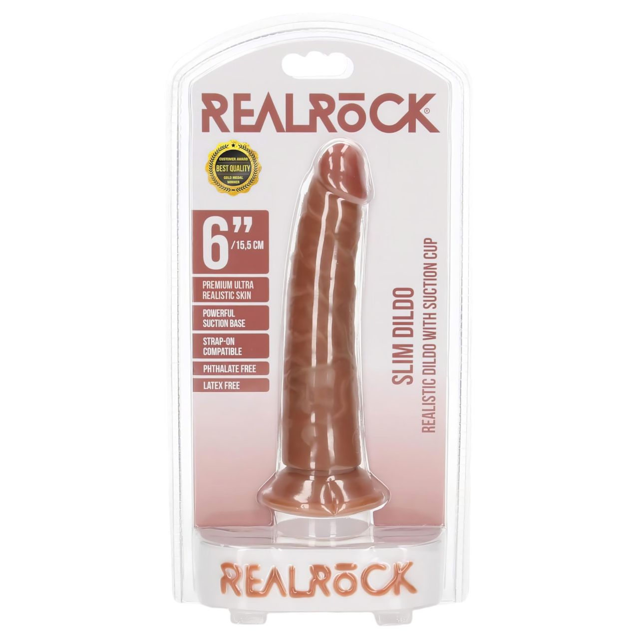 RealRock Slim - tapadótalpas realisztikus dildó 15,5cm (sötét natúr)