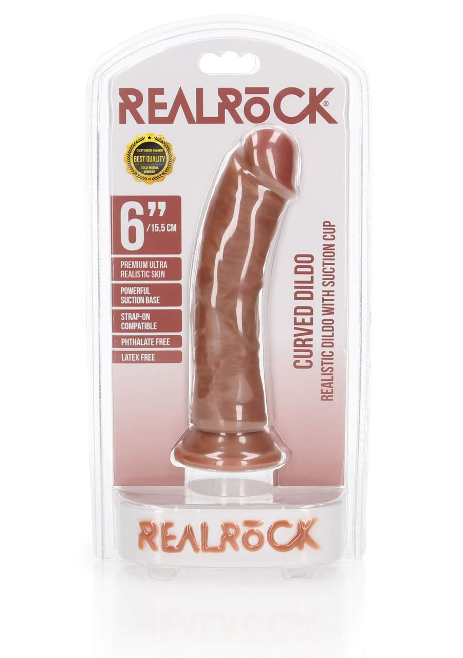 RealRock - tapadótalpas realisztikus dildó - 15,5cm (sötét natúr)