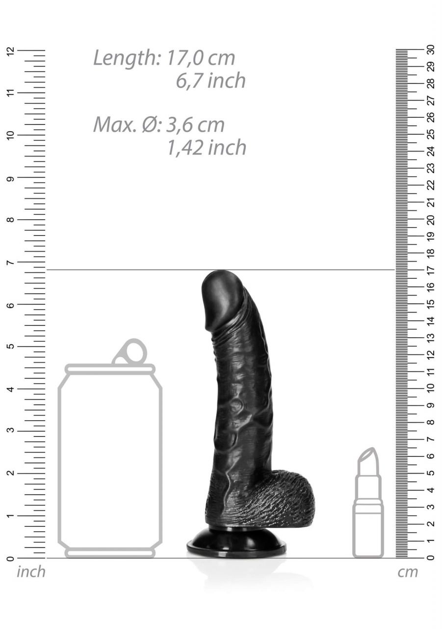 RealRock - tapadótalpas, herés realisztikus dildó - 15,5cm (fekete)