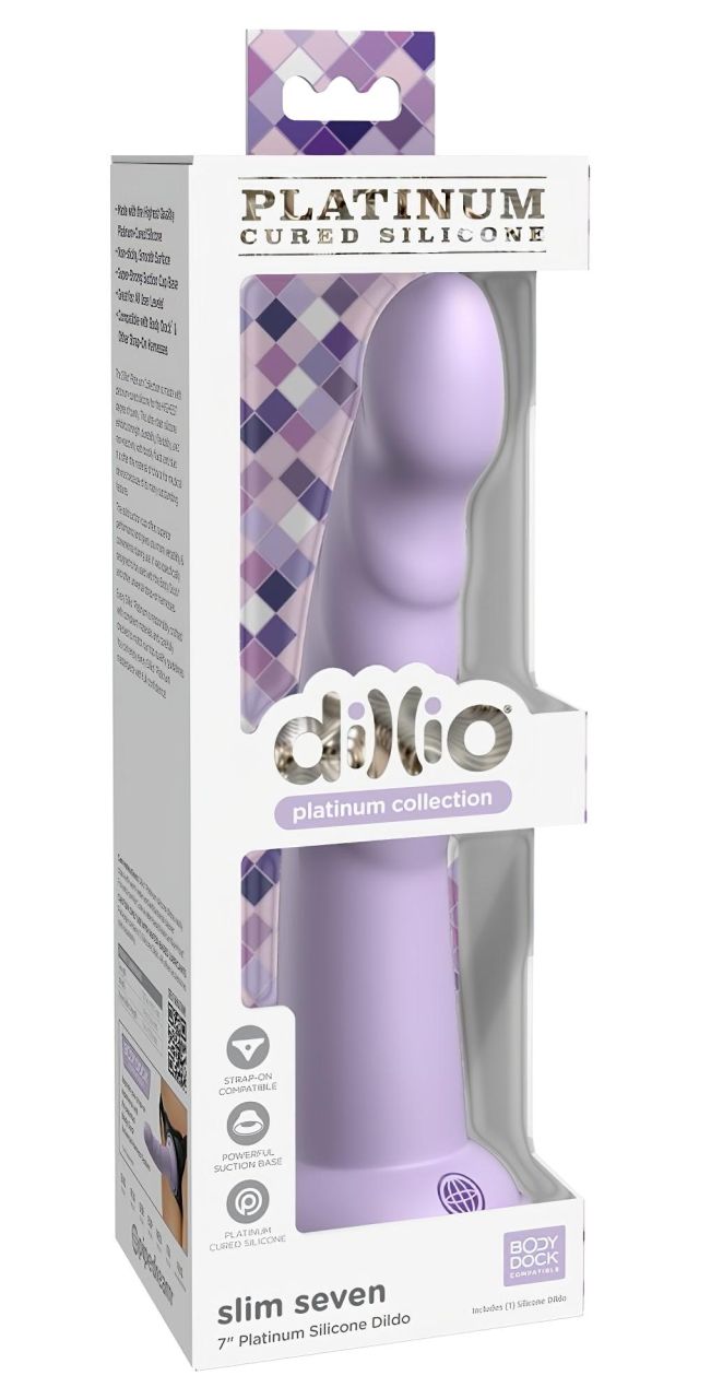 Dillio Slim Seven - tapadótalpas makkos stimuláló dildó (20cm) - lila