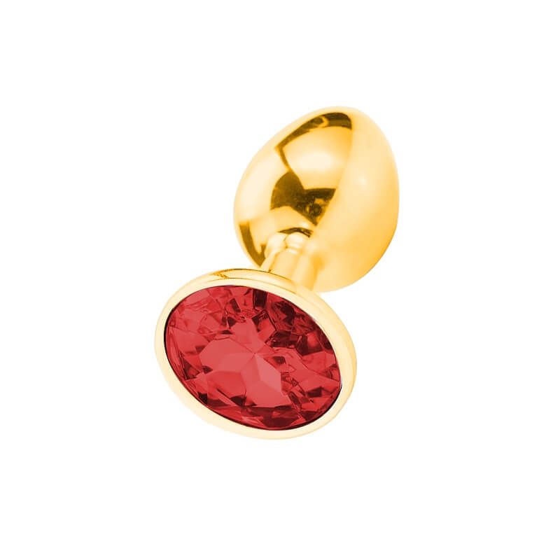 Sunfo - fém anál dildó kővel (arany-piros)