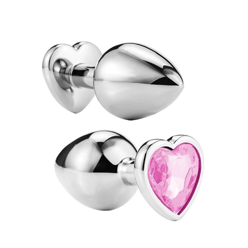 Sunfo - fém anál dildó szív alakú kővel (ezüst-pink)