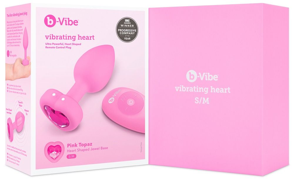 b-vibe heart - akkus, rádiós anál vibrátor (pink)