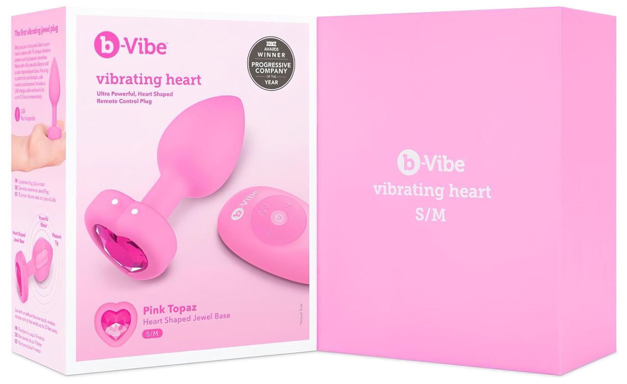 b-vibe heart - akkus, rádiós anál vibrátor (pink)