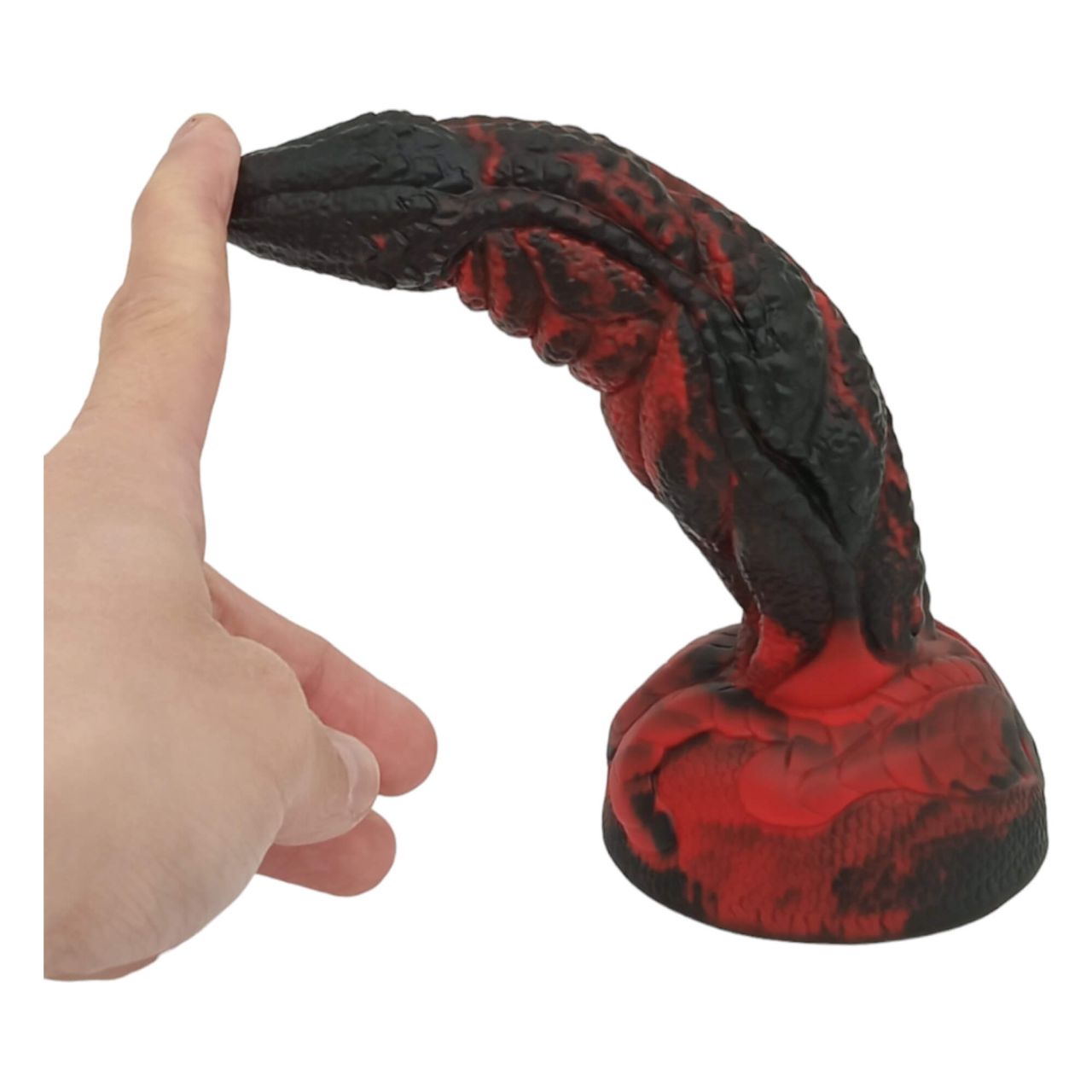 OgazR Hell Dong- tapadótalpas barázdás dildó - 20 cm (fekete-piros)