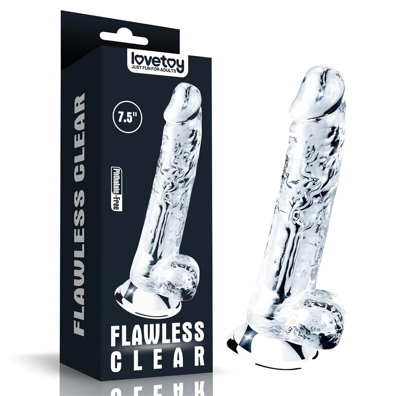 Lovetoy Flawless Clear - tapadótalpas, herés dildó - 19cm (áttetsző)