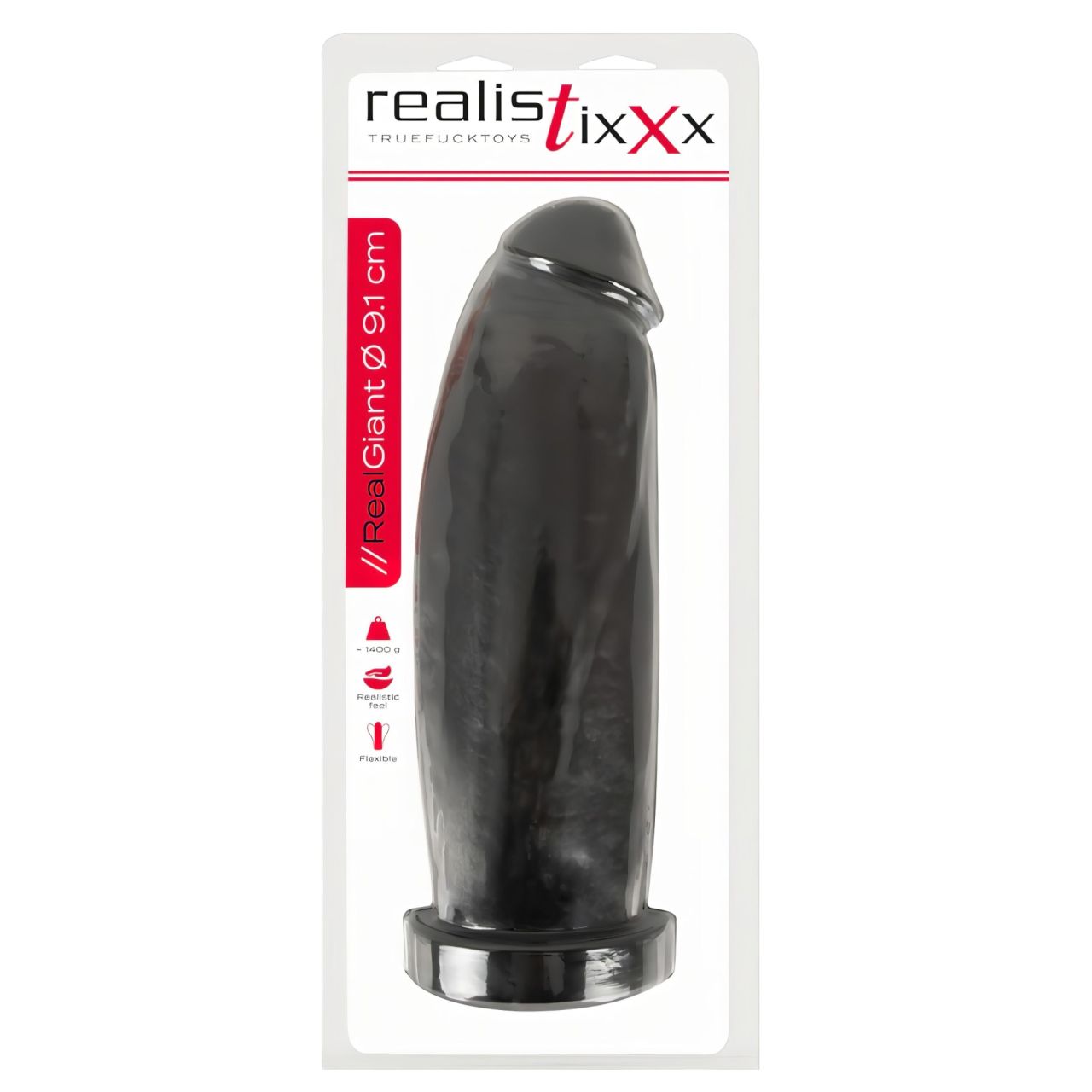 Realistixxx Real Giant - giga dildó - 30 cm (fekete)