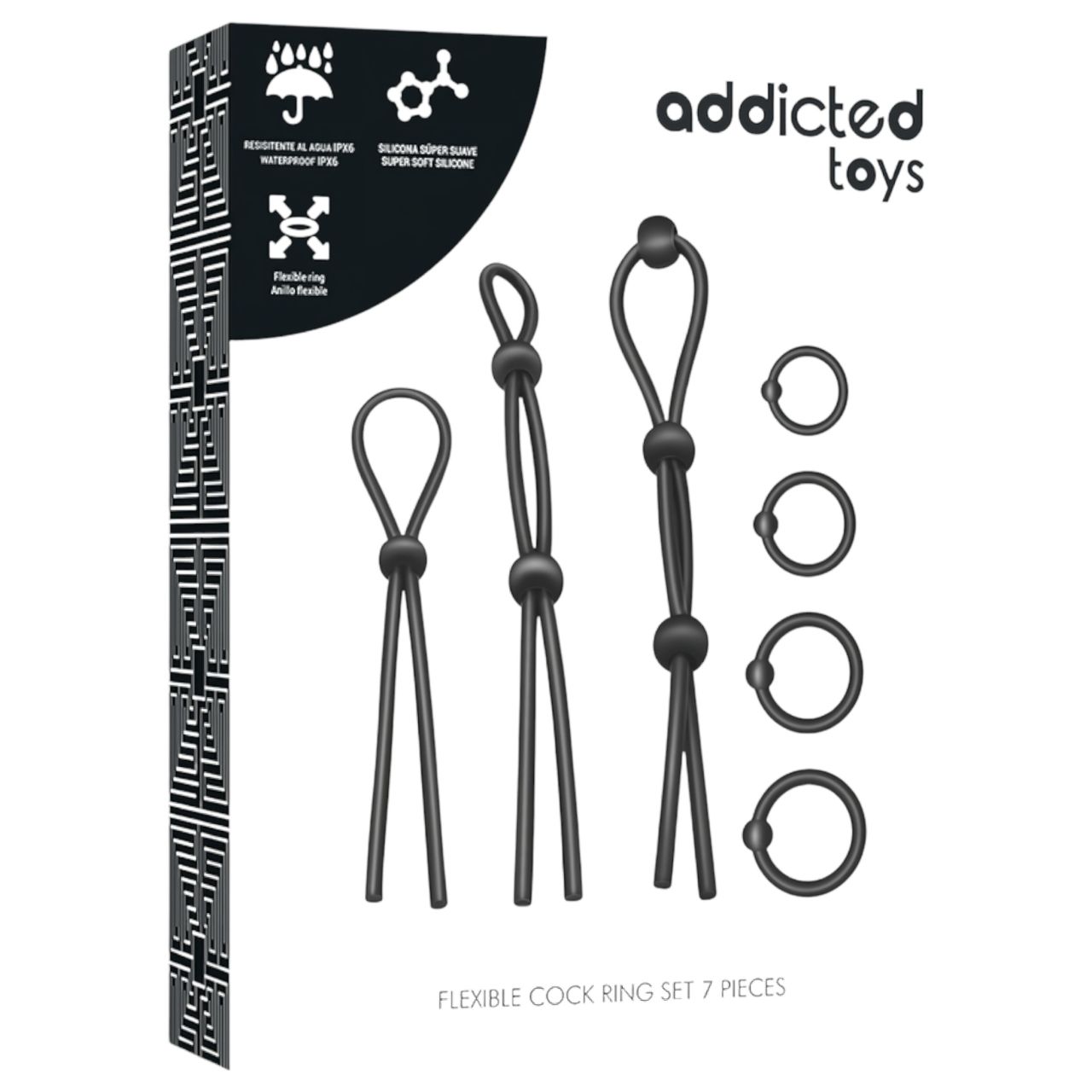 Addicted Toys - szilikon péniszgyűrű szett - 7db (fekete)