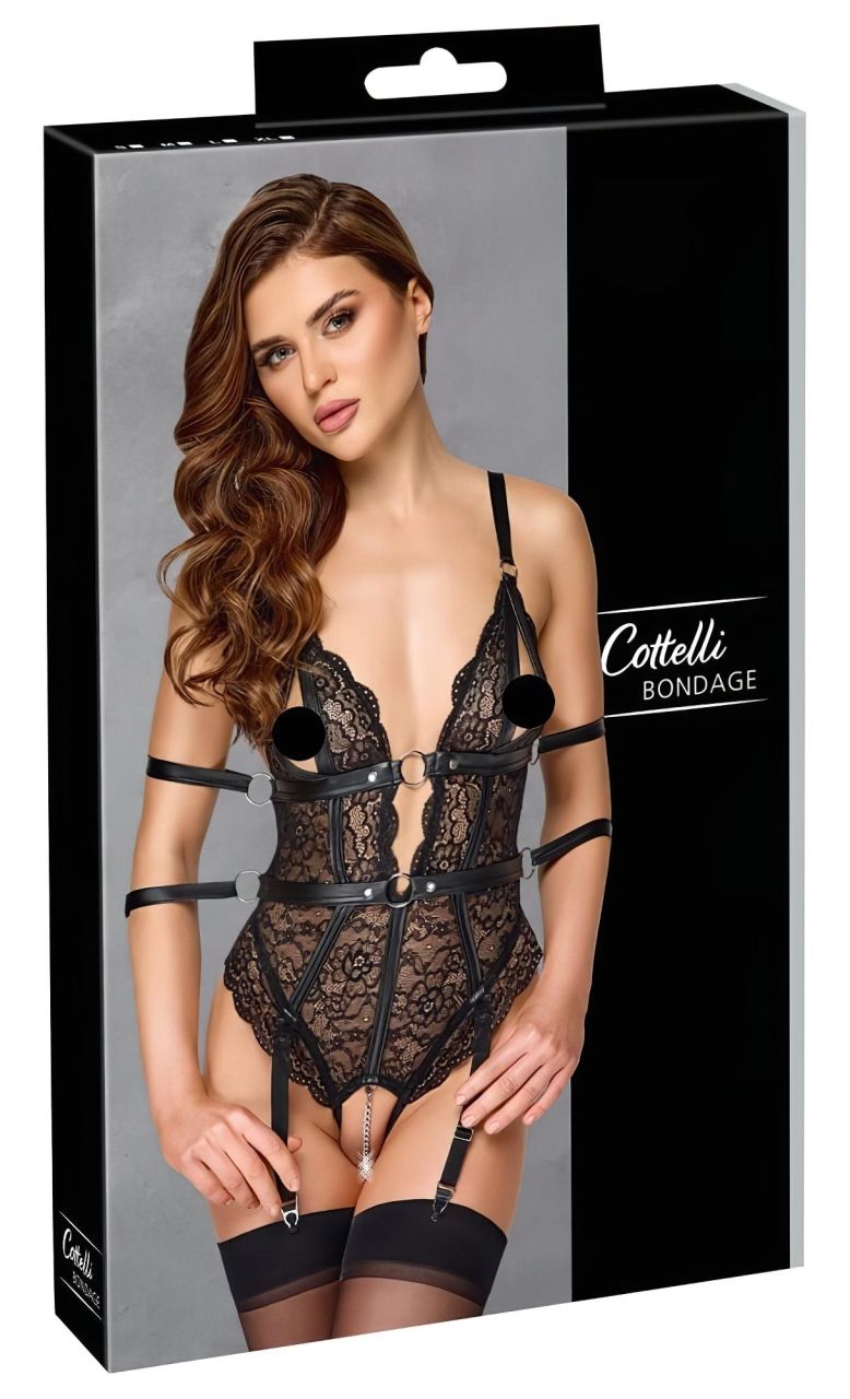 Cottelli Bondage - nyitott csipke body (fekete) Cottelli Bondage - nyitott csipke body (fekete)