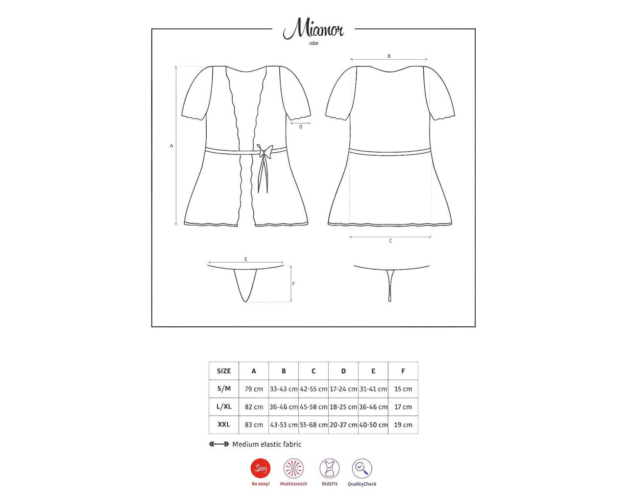 / Obsessive Miamor Robe - csipkés ujjú köntös és tanga (fekete) / Obsessive Miamor Robe - csipkés ujjú köntös és tanga (fekete)