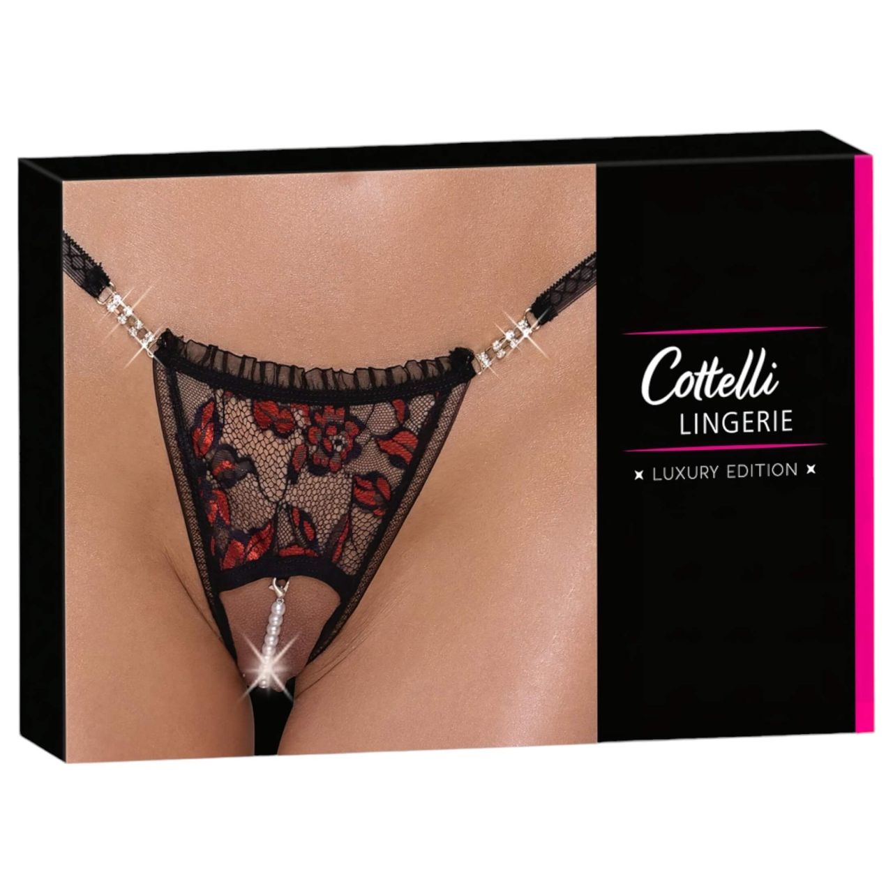 Cottelli - luxus, rózsás gyöngyös tanga (fekete) Cottelli - luxus, rózsás gyöngyös tanga (fekete)