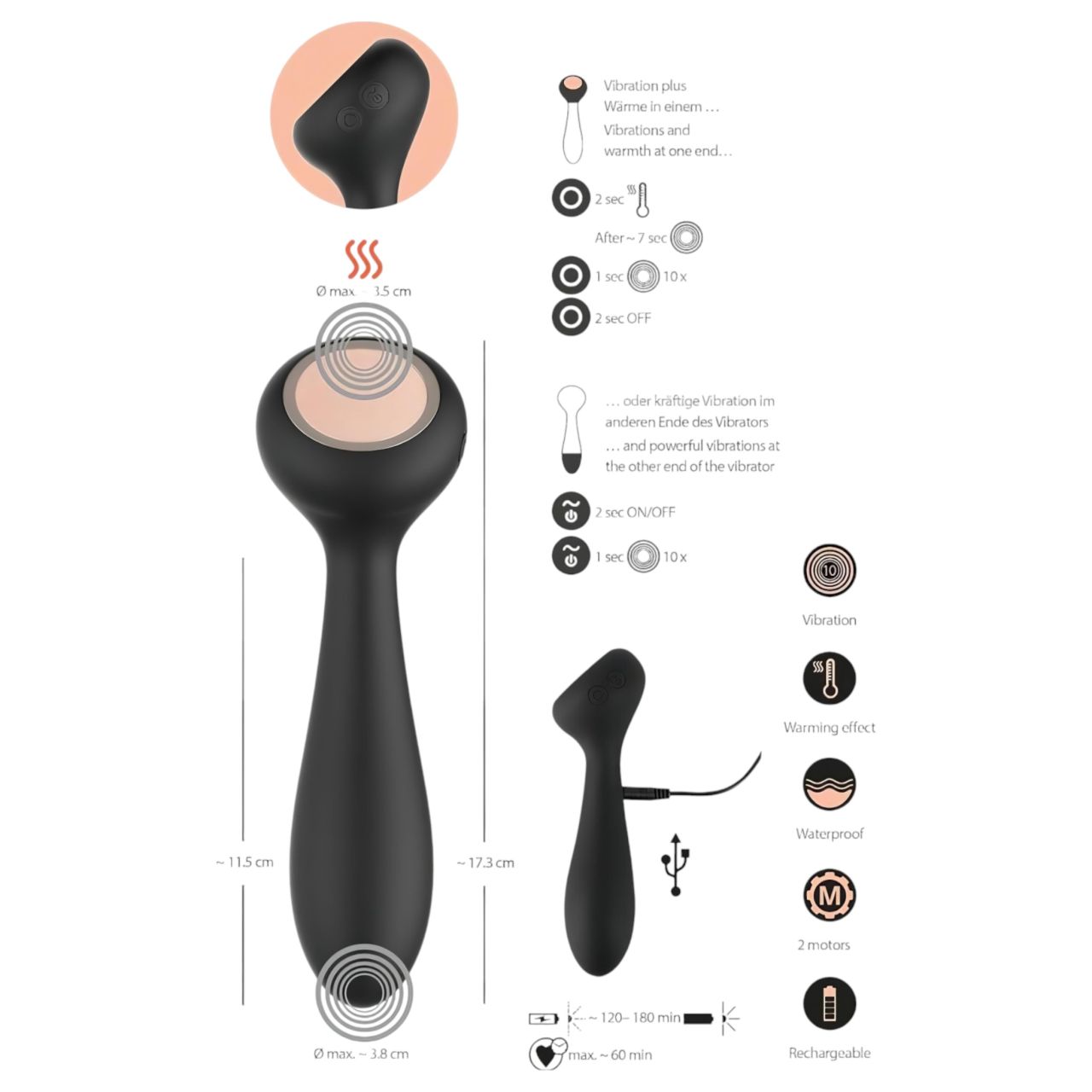 / You2Toys CUPA - akkus, melegítős 2in1 vibrátor (fekete)
