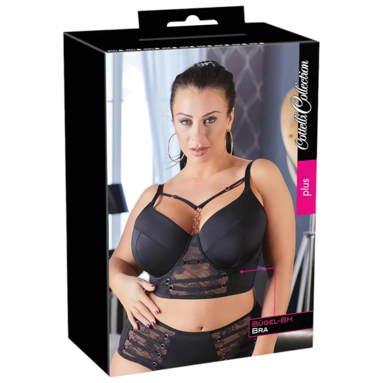 / Cottelli Plus Size - pántos-csipkés melltartó (fekete) / Cottelli Plus Size - pántos-csipkés melltartó (fekete)