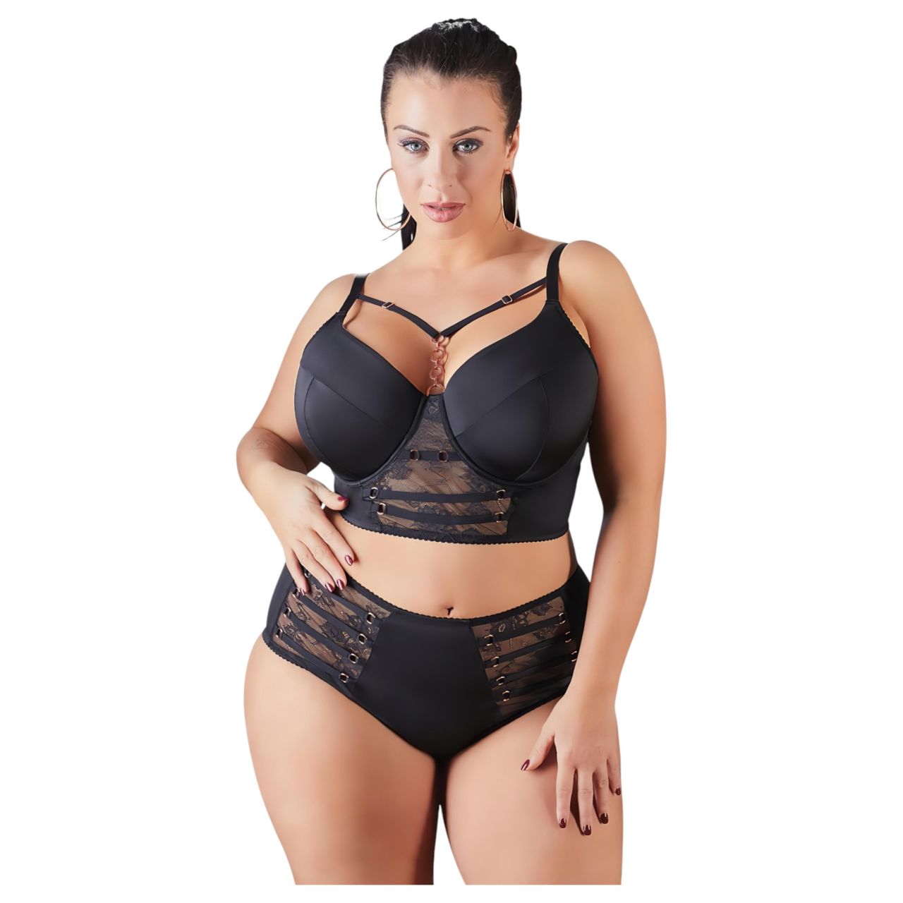 / Cottelli Plus Size - pántos-csipkés melltartó (fekete) / Cottelli Plus Size - pántos-csipkés melltartó (fekete)