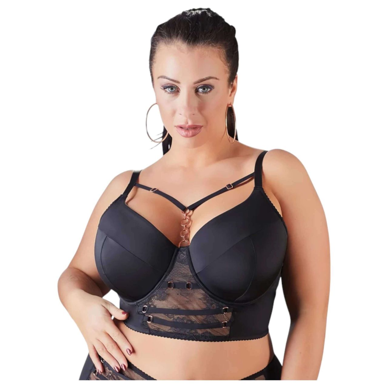 / Cottelli Plus Size - pántos-csipkés melltartó (fekete) / Cottelli Plus Size - pántos-csipkés melltartó (fekete)