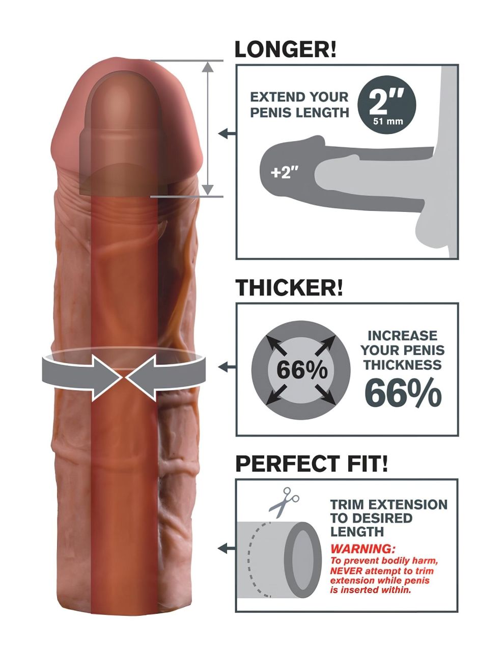 X-TENSION Mega 2 - élethű péniszköpeny (20,3cm) - sötét natúr X-TENSION Mega 2 - élethű péniszköpeny (20,3cm) - sötét natúr