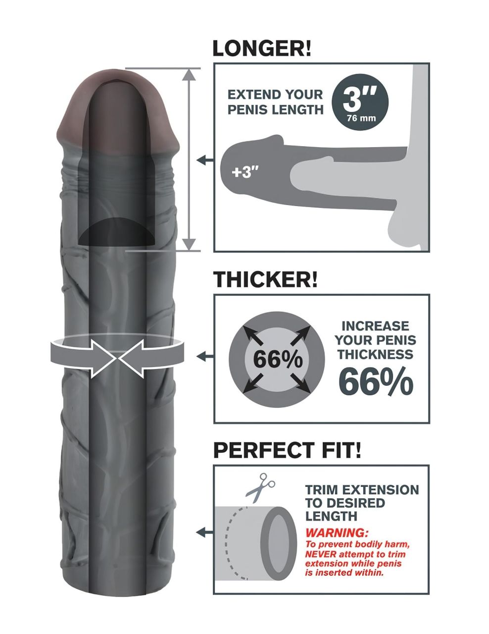 X-TENSION Mega 3 - élethű péniszköpeny (22,8cm) - fekete X-TENSION Mega 3 - élethű péniszköpeny (22,8cm) - fekete