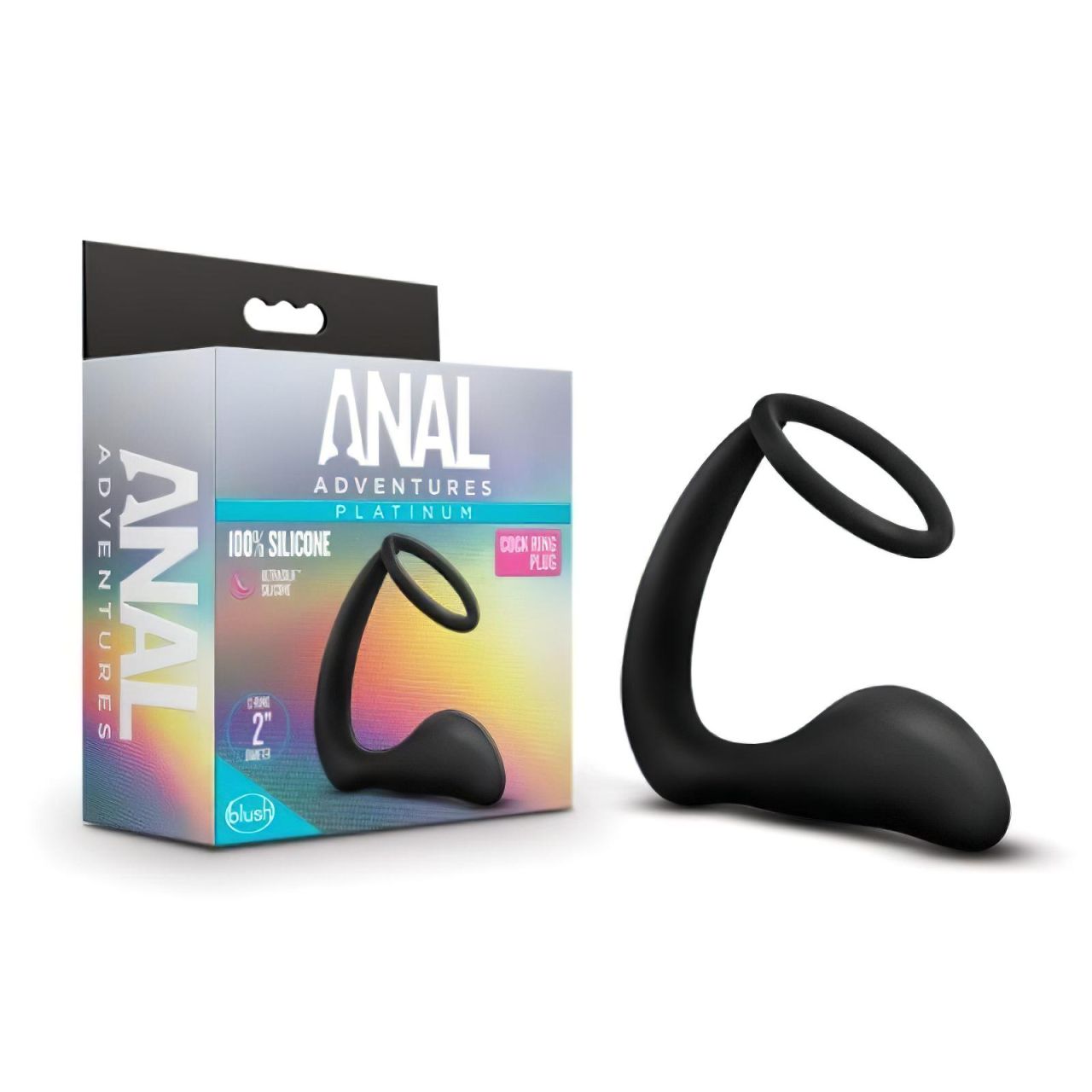Anal Adventures Platinum - anál dildó péniszgyűrűvel (fekete) Anal Adventures Platinum - anál dildó péniszgyűrűvel (fekete)