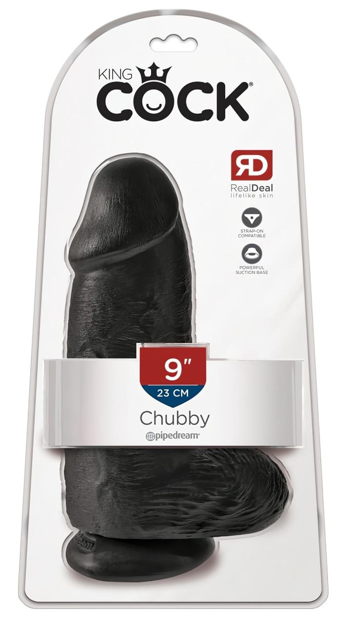 King Cock 9 Chubby - tapadókorongos, herés dildó (23cm) - fekete King Cock 9 Chubby - tapadókorongos, herés dildó (23cm) - fekete